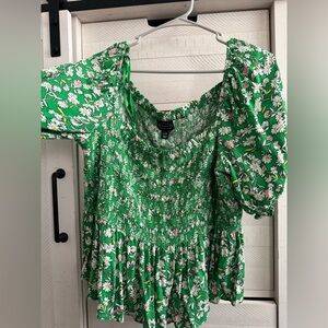 Green Floral Smocked Shirt